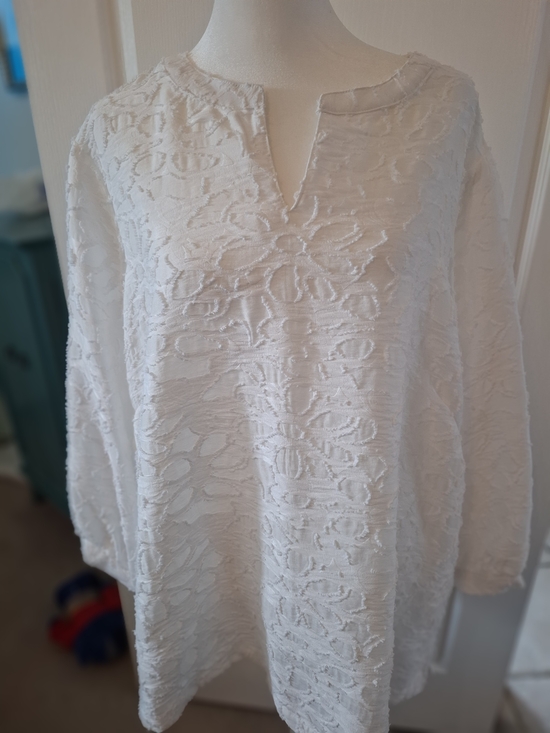 Ali Miles Tops - Ali Miles White Textured Split-Neck Tunic